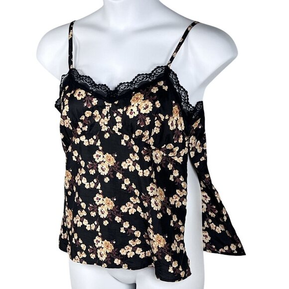Y2K American Eagle Outfitters Womens 12 Silk Babydoll Dark Floral Lace Trim Cami - Picture 5 of 12